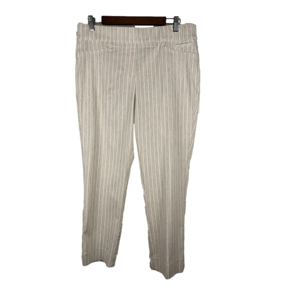 Anne Klein Womens L Tan White Stripe Straight Leg Trouser Business Office Resort - Picture 1 of 10